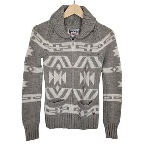 TNA Aritzia Women's Grey Sea-to-Sky Cowl Neck Lambswool Zip Up Cardigan Small